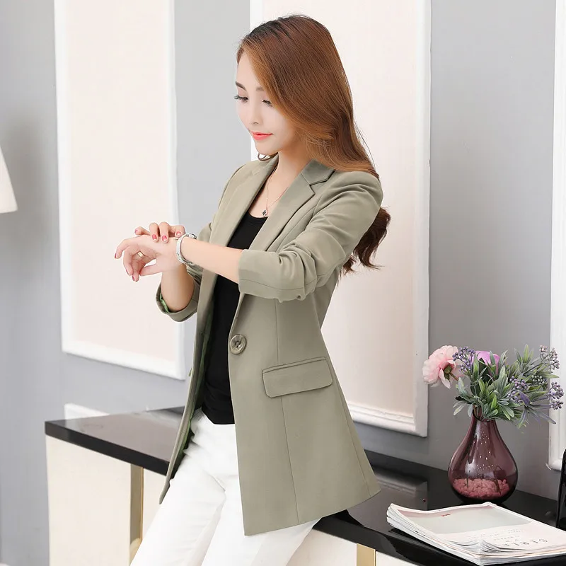 Solid elegant Long blezer femenina office blazers Casual oficina mujer basic blazer women tops 2019 Autumn fashion femme clothes
