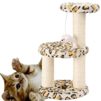 

3 Layer Cat Climbing Tree Sisal Scratching Post Board Hanging Plush Mouse Toy Cat Activity Center Cat Jumping Standing Furniture