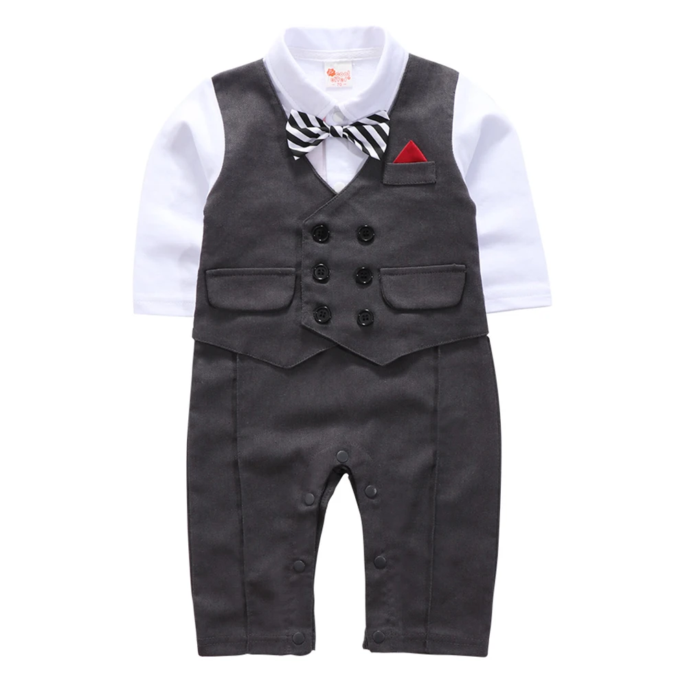 

AmzBarley Newborn Baby suit cotton boys rompers Gentleman Rompers infant Jumpsuit Baby formal suit Summer Clothes for 6-18M