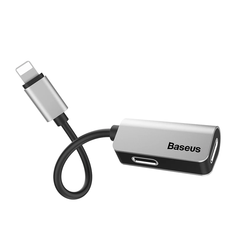 Goedkoop Baseus voor apple Lightning koptelefoonaansluiting Adapter voor iPhone X 7 8 plus Opladen converter korte kabel lader Originele Draagbare
