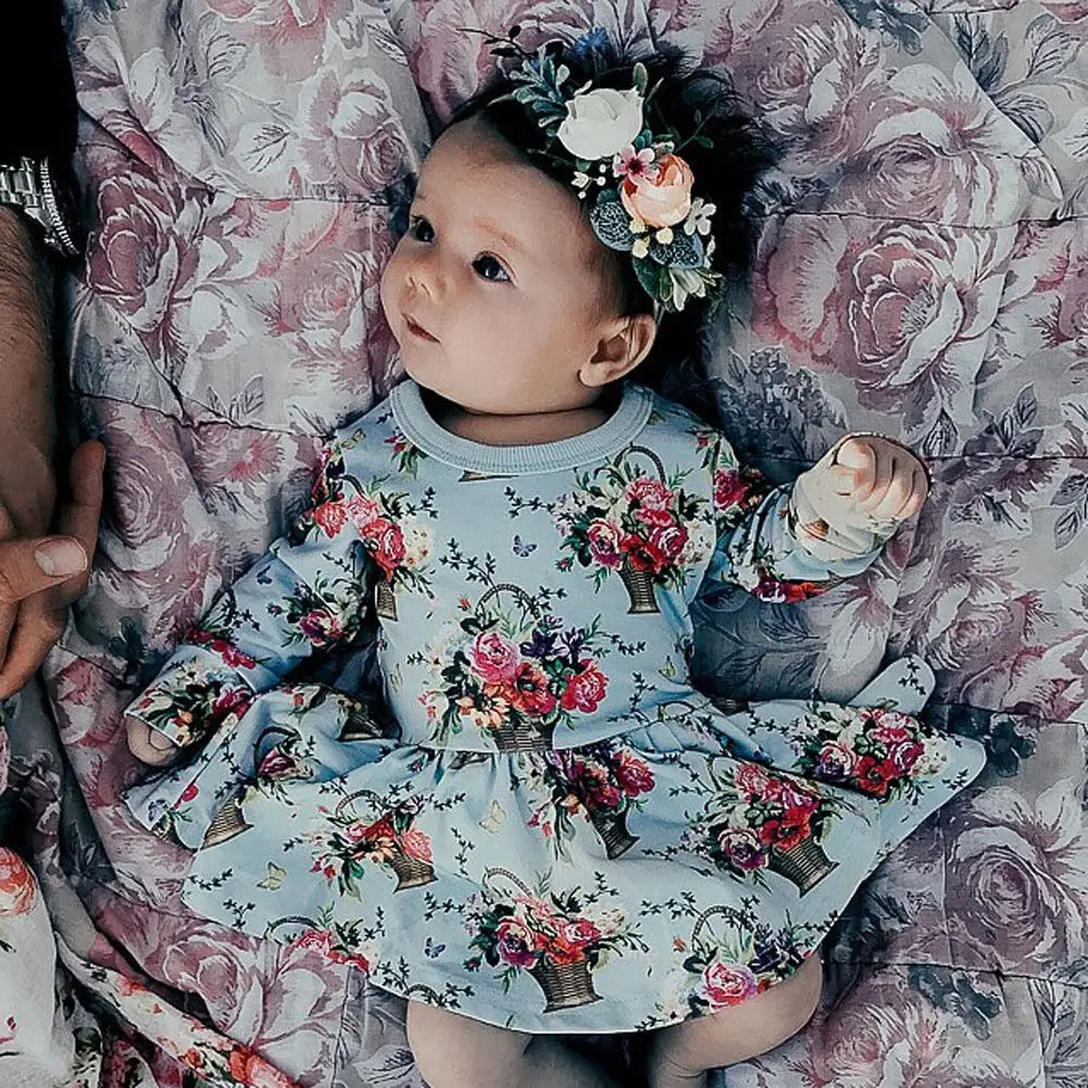 Одежда с цветочным рисунком для новорожденных девочек от 0 до 24 месяцев Хлопковое платье с цветочным рисунком осенняя одежда с длинными рукавами meisjes kleding
