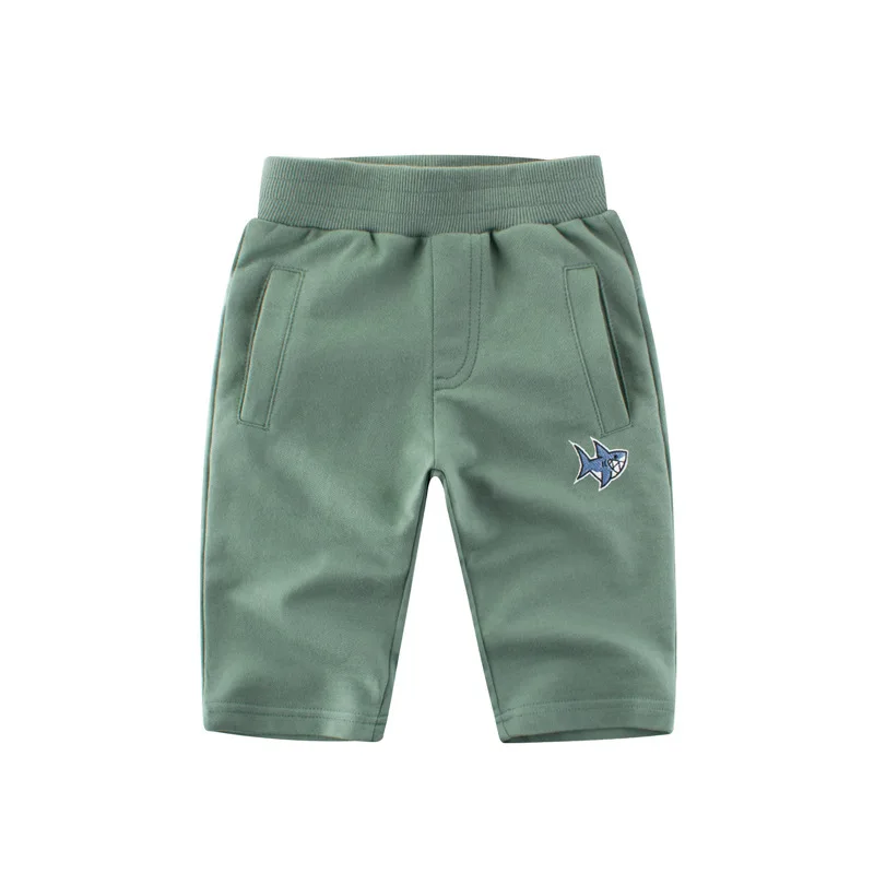 Новые корейские детские повседневные штаны хлопковые спортивные штаны для маленьких мальчиков штаны до щиколотки с вышивкой акулы для детей от 2 до 8 лет - Цвет: 6212 green