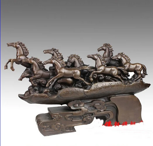 

Palace Brozne Copper Home Decoration Sculpture Fengshui Eight horse Statue