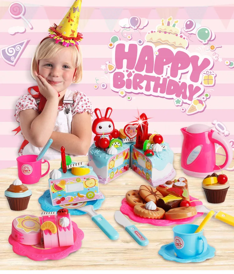 Дети DIY ролевые игры фрукты разрезание торта ко дню рождения кухонная игрушечная еда Cocina де Juguete игрушка розовый синий подарок для девочек