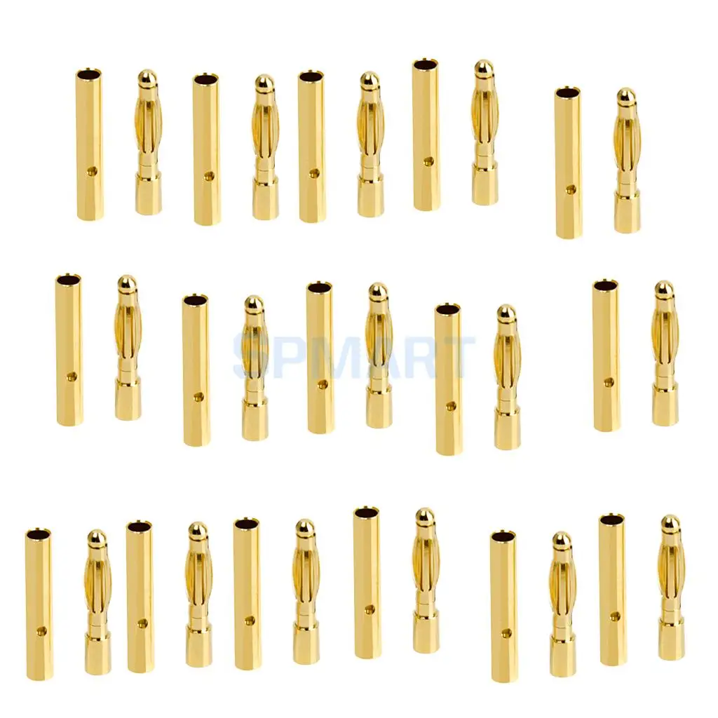 Professional 20 Pairs 2mm Gold-Plated Banana Plug Motor Electronic Connector Male Female Parts