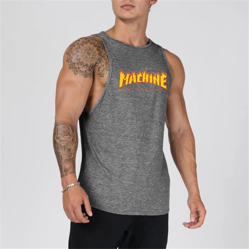 Muscleguys Gyms Tank Top Men Workout Clothing Bodybuilding Stringer Muscle Vests Cotton Patchwork Singlets fitness homme - Цвет: Темно-серый