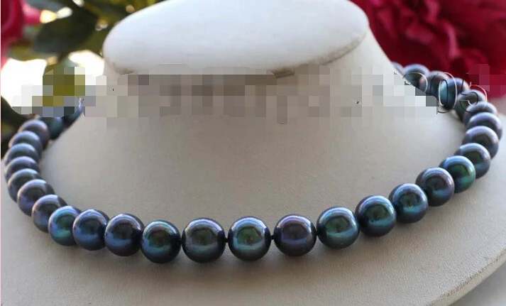 

FREE SHIPPING 17.5" Longest Genuine Natural 12mm Black Round Pearl Necklace 9k #f2030!