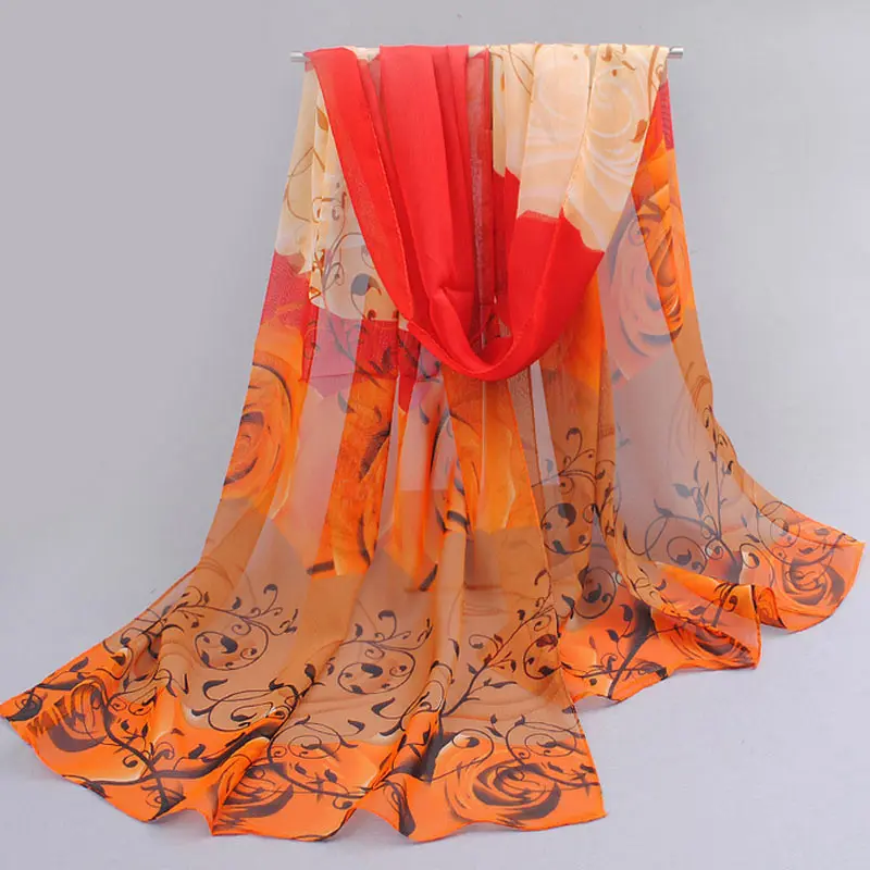 

Fashion Silk Scarf Classical Rose Printing Chiffon Silk Soft Scarfs Shawl Scarves Women's Scarves FH99