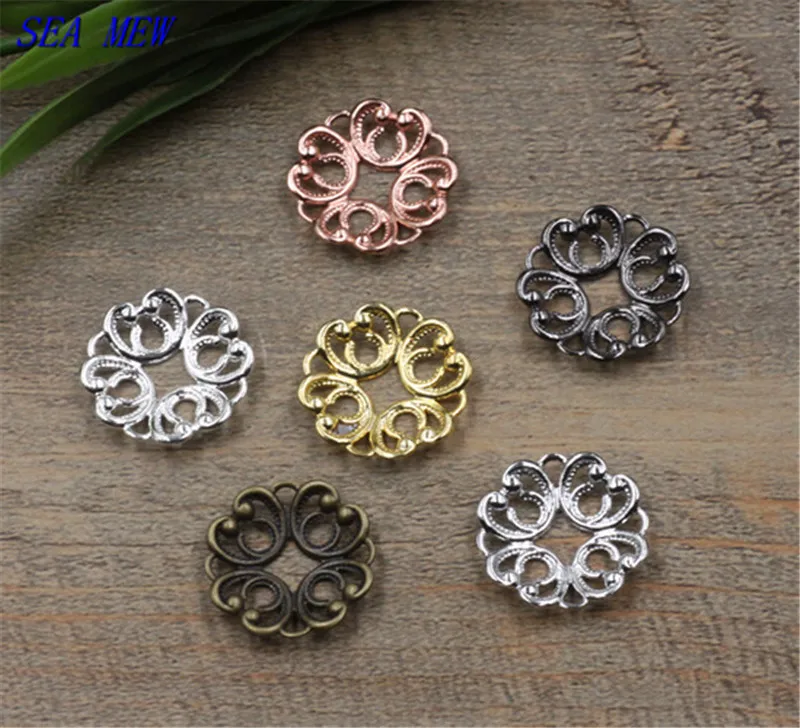 SEA MEW 100PCS 20mm Filigree Hollow Out Connectors 6 Colors Plated