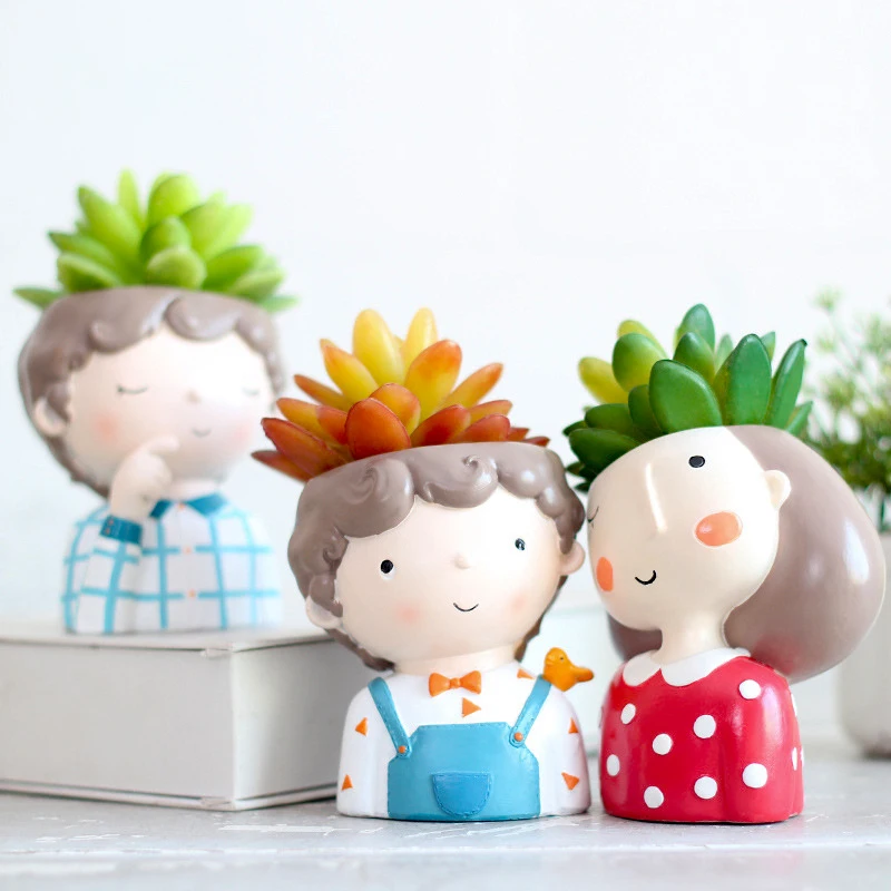 

Succulent Planter Portrait Flowerpot Cute Girl Boy Animal Shaped Flower Pot Ornament Home Garden Office Desktop Decoration Gifts