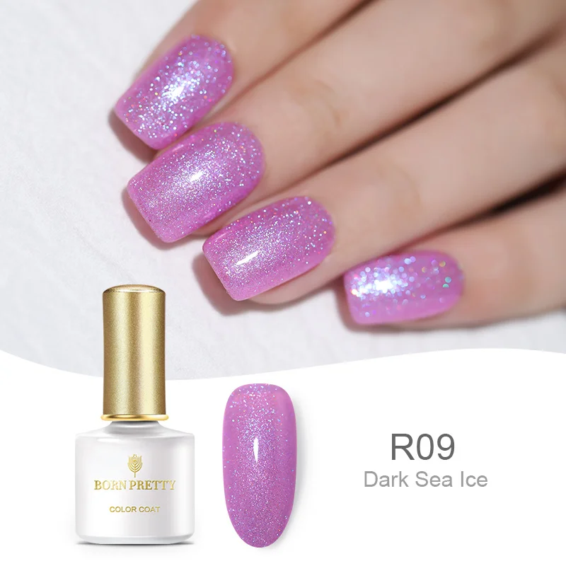 BORN PRETTY 6ml Rainbow Holographic UV Gel Soak Off Sequins Shimmer Glitter Colorful Nail Gel Polish UV LED Nail Art Manicure - Цвет: BP-R09