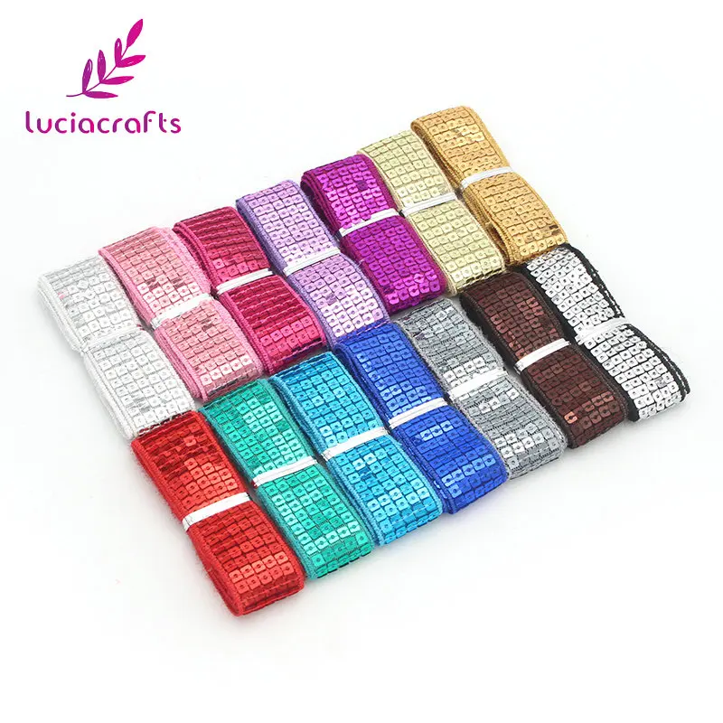 

Lucia crafts 1yard/lot Sequin Beading Trim Lace Spangle Ribbons DIY Handcraft Sewing Headdress Wedding Decoration R0803