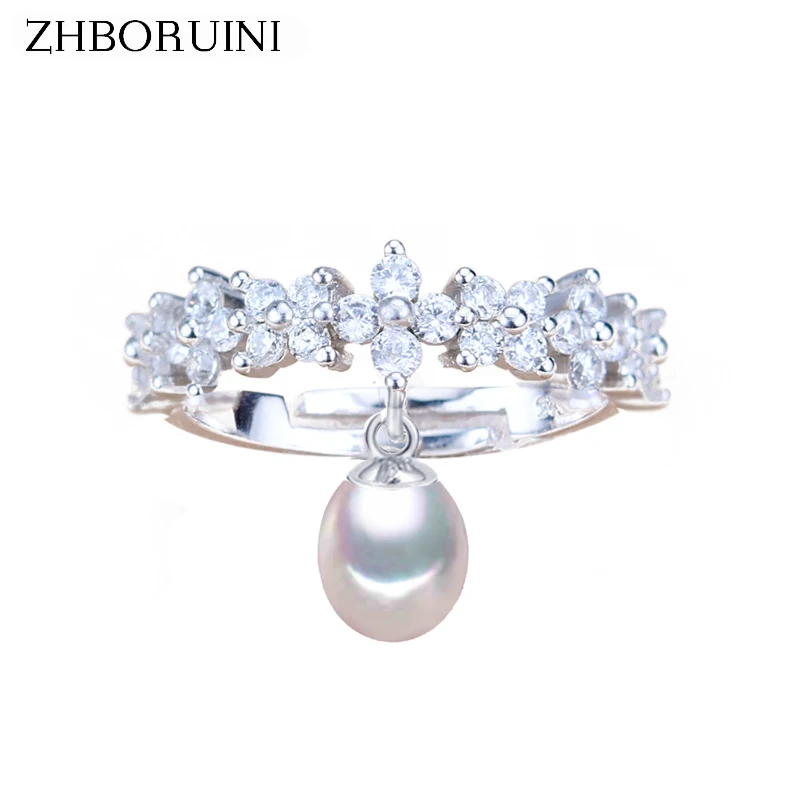 

ZHBORUINI 2019 Fashion Pearl Ring Drop Natural Freshwater Pearl Zircon Rings 925 Sterling Silver Jewelry For Women Wholesale