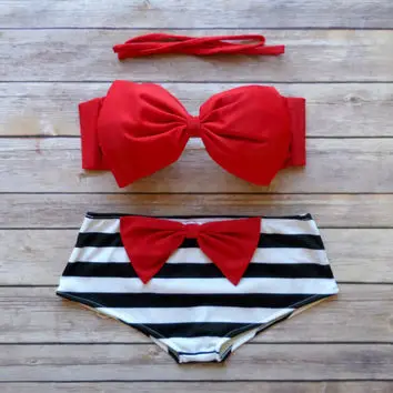 

Plus Size XL High Waist Women's Swimsuit 2019 Sexy Bowtie Padded Push Up Women bikini set swimwear women swimming suit