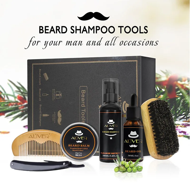 Tanie Aliver zestaw do czyszczenia z olejkami szampon szczotka grzebień oleju krem dla mężczyzn sprawia, że miękki oczyścić odświeżyć i charakter do pielęgnacji maszynki do golenia zestaw