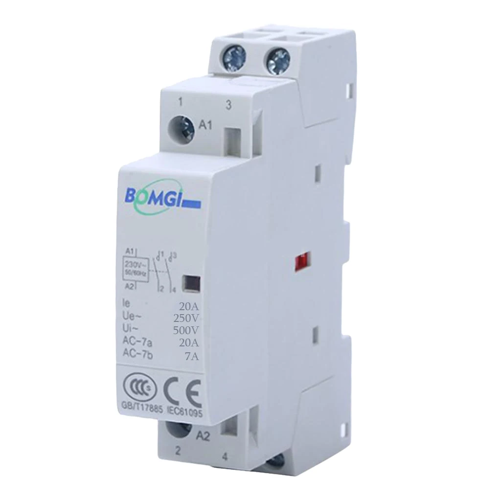 20 Amp, 2 Pole 2 Normally Open (NO) Contactor 20A AC, Coil 230V AC DIN Rail Mounted