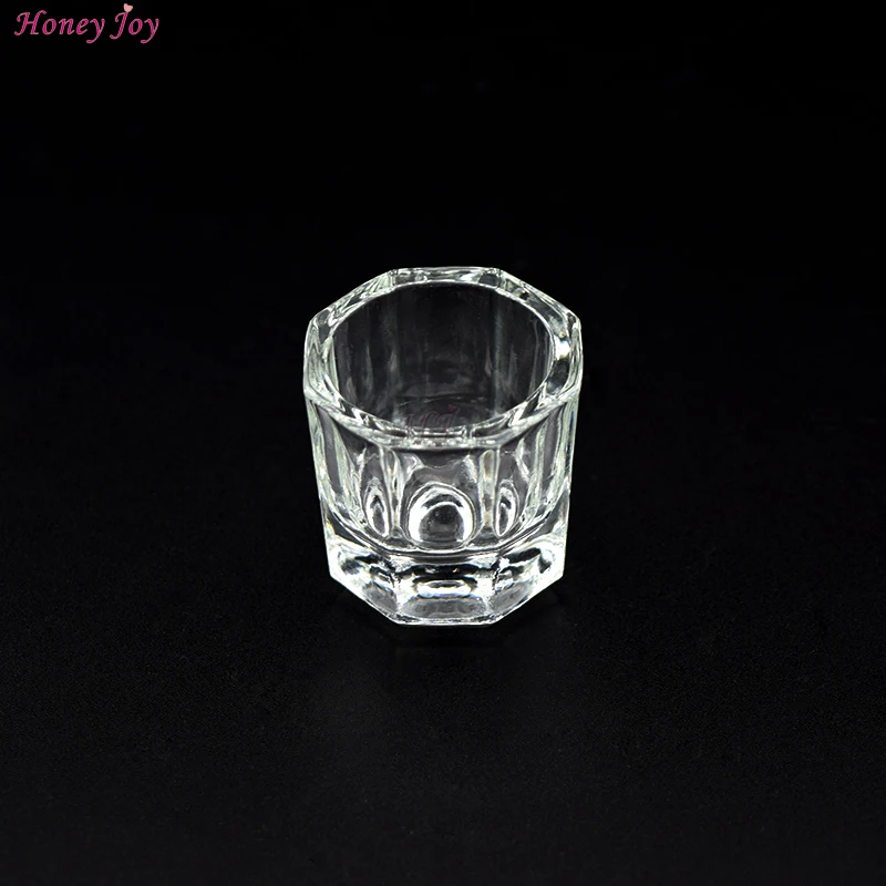 Acrylic Liquid Glass Cup + Anti-volatilization Metal Octagon Cap Acrylic Powder Crystal Glass Cup Lid Bowl for Acrylic Nail Art