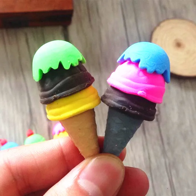 

4pcs/lot Cute Ice Cream Cone Shape Rubber Eraser Student Learning Stationery for Child Gift suplies