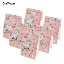 OurWarm 12pcs Unicorn Paper Gift Bags Pink Candy Bag for Unicorn Party Baby Shower Birthday Candy Box Birthday Party Supplies