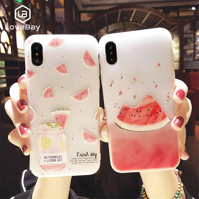 Lovebay الهاتف حقيبة لهاتف أي فون 6 6 S 7 8 زائد X XR XS ماكس 3D الإغاثة زهرة فلامنغو أوراق القط الكلب البطيخ لينة TPU ل فون 8