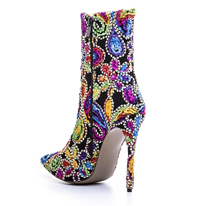 red Mode Talons Vintage Broderie Blue Strass Chaussures 2017 Femme Cheville Hauts Femmes Bout Martin purple De Bottes Joyhopy Creative Pointu qHOzS