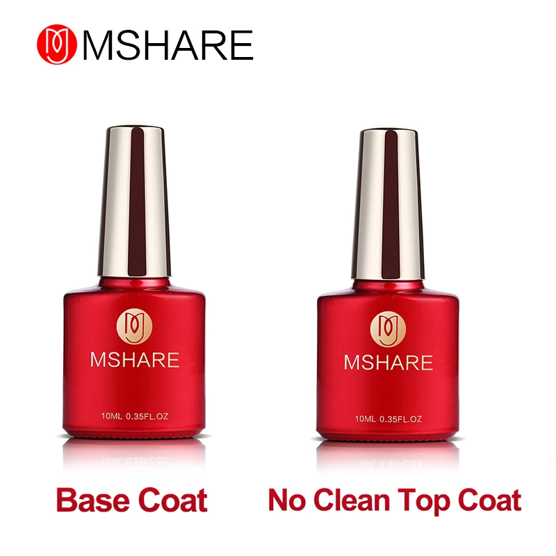 

MSHARE 10ML Soak Off UV LED Gel Nail Polish Base and No Wipe Top Coat Kit Set