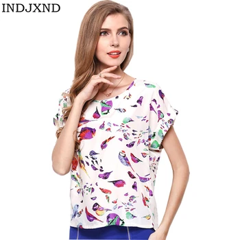 

INDJXND Women Tops And Blouses 2019 New Fashion Women's Plus Size Summer Style Printed Short Sleeve Chiffon Shirt Cheap Clothes