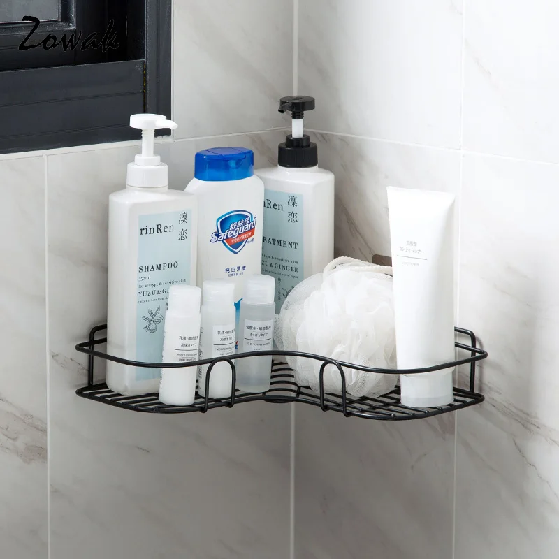 Bathroom Corner Shelf Organizer Storage Kitchen Rack Adhesive Iron Shower Rack Organizer Shampoo