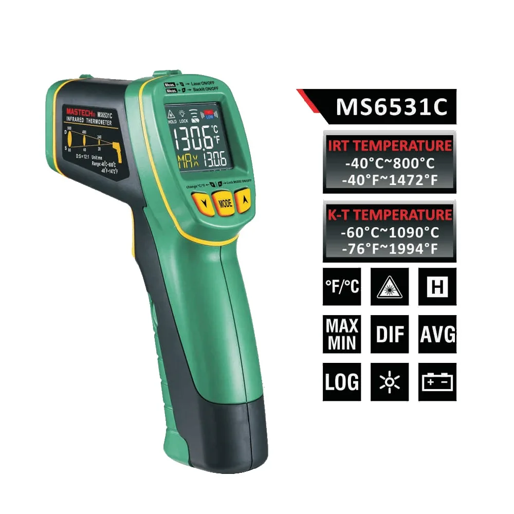 

Mastech MS6531A color display infrared Thermometer -40~800 degree With K type thermometer