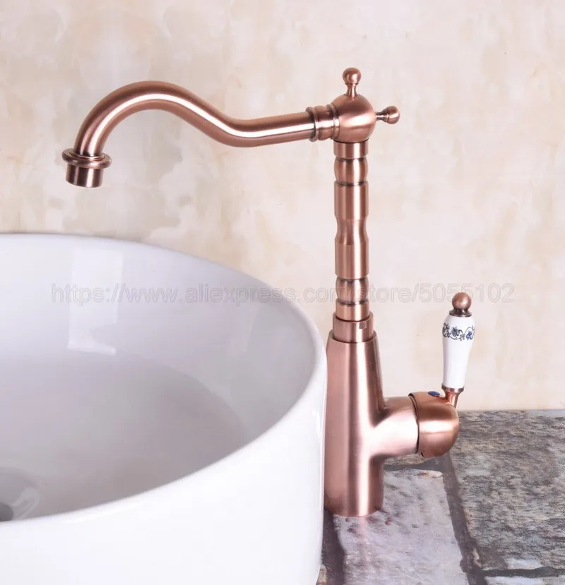 Bathroom Basin Sink Faucet Antique Red Copper Single Handle Kitchen Tap Faucet Mixer hot and cold water tap znf132