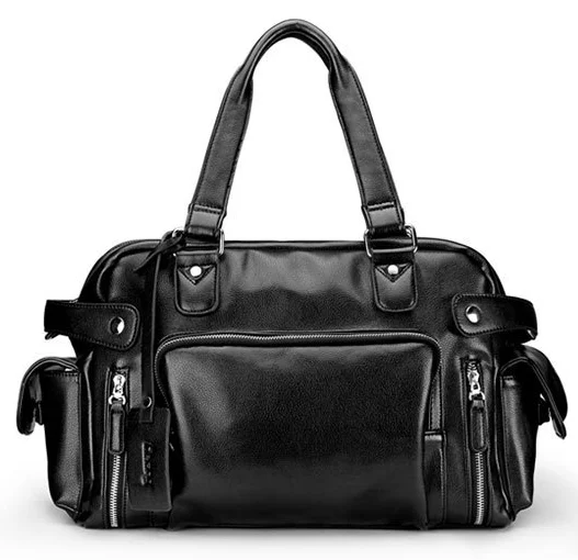 Многофункциональная Мужская Натуральная кожа дорожная сумка с заклепками из воловьей кожи Повседневная Уличная вместительная сумка на плечо для багажа D415 - Цвет: Черный