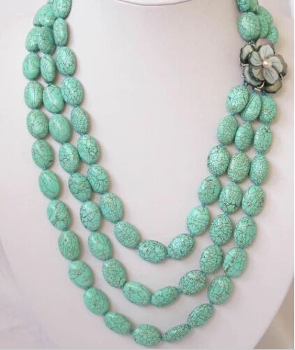 

FREE SHIPPING *****3strands 22"-23"-24" 13X18mm Natural blue Turquoise Necklace AAA