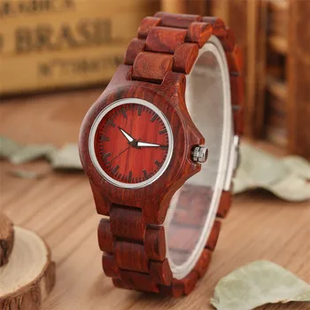 

Solid Red Wood Watch Female Full Wooden Bangle Wristwatch Elegant Minimalist Ladies Casual Quartz Timepiece Luxury Clock Gifts