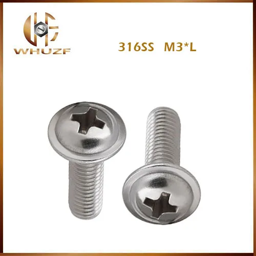 

Free shipping M3*8/10/12/16/20/25mm 316 Stainless Steel Round Pan Cross Phillips Head With Washer Pad Computer Screw Bolt