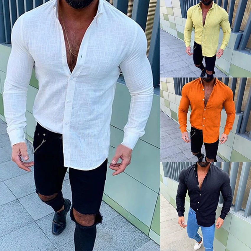 

2019 New Autumn Men's Leisure Shirt Solid Long Sleeve Male Shirt Basic Men's Fitness Shirt Fashion Men's Stylish Shirt Clothing