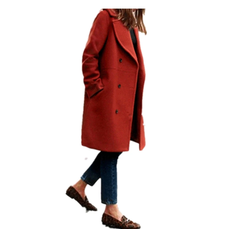 Hot Sale Coat Women Winter 2018 Long Sleeve Coat Button Woolen Jacket Coat Work Office Women Clothes Warm Coat Girl #O02