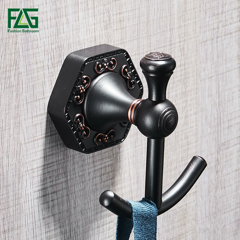 

FLG Robe Hooks Single Double Wall Hook Black Brass Coat Rack Clothes Door Hanger Bathroom Kitchen Fittings Towel Holder G129