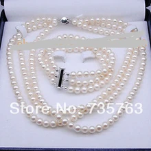 Xiuli 00256 AAAA 3 Набор Строк 7-8 мм Белый Akoya культивированный жемчуг Ожерелье/Браслет 17-19