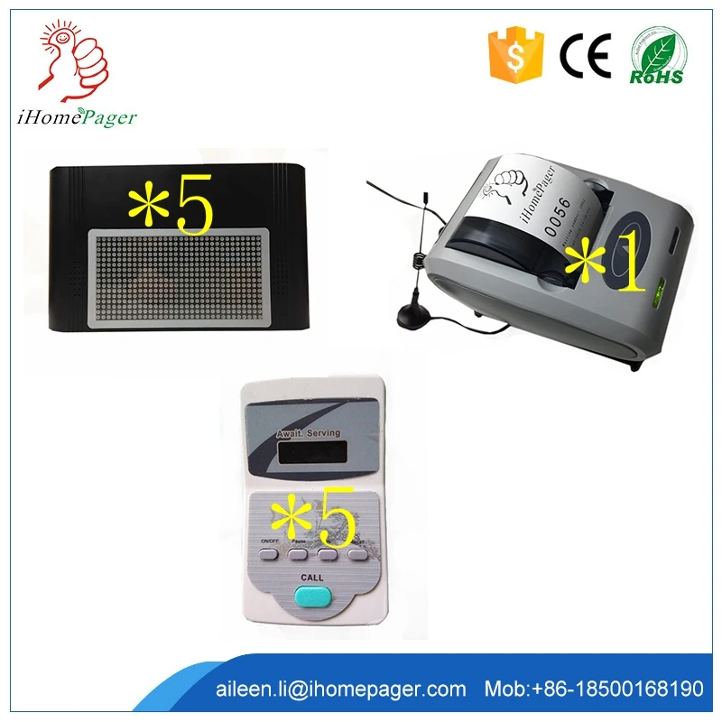 

Wireless queueing equipment easy installation restaurant service communication 5*keyboards 5*displays 1*ticket machine