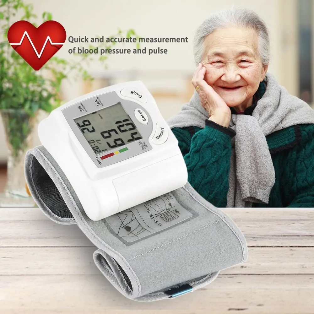 Automatic Digital LCD Display Wrist Blood Pressure Monitor Heart Beat Rate Pulse Meter Measure White Convenient 5