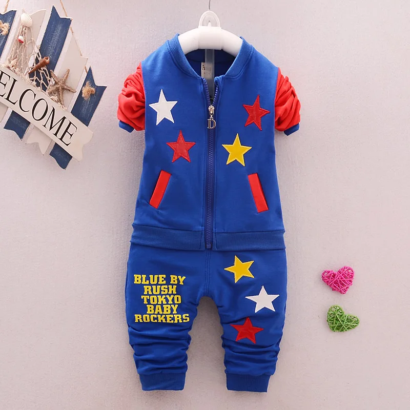 

SFT-509 Autumn Winter Suit Cotton sport outdoor tracksuit Children stars Coat+pants 2pcs Clothing sets