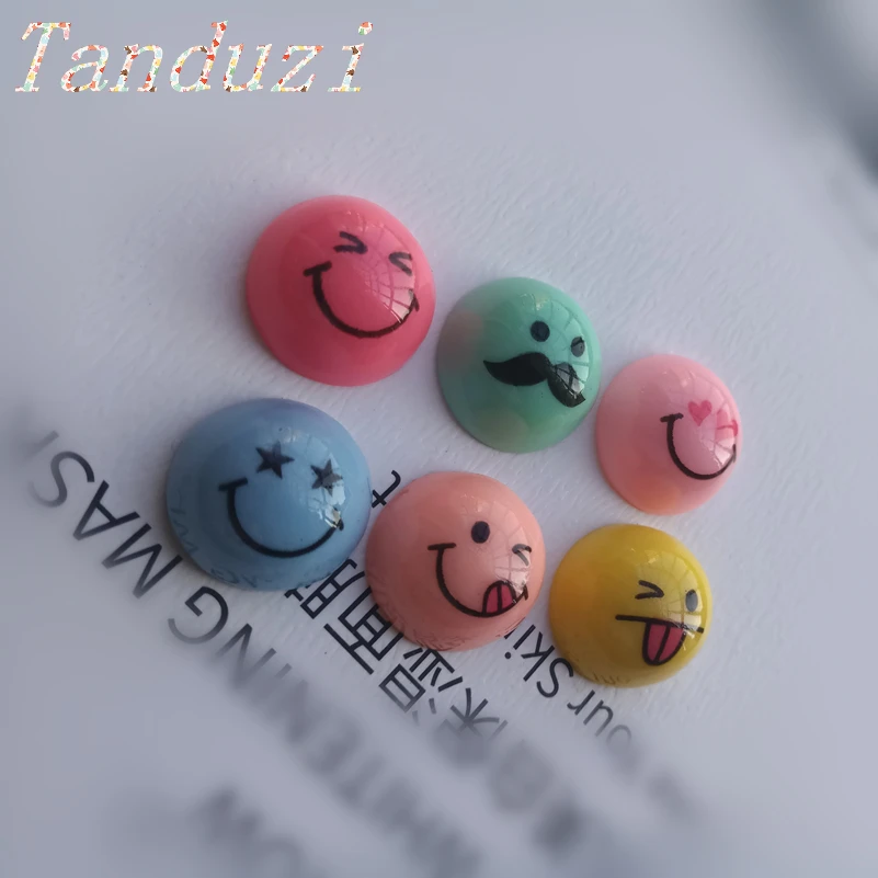 

Tanduzi 100PCS Kawaii Flatback Resin Cabochons Six Style Smiling Face Expressions Scrapbooking DIY Earrings Hair Decoration