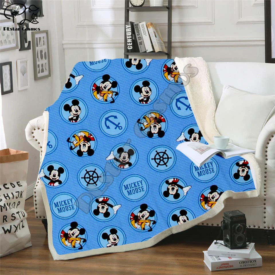 

Plstar Cosmos cute Cartoon Mickey funny character Blanket 3D print Sherpa Blanket on Bed Home Textiles Dreamlike style-3