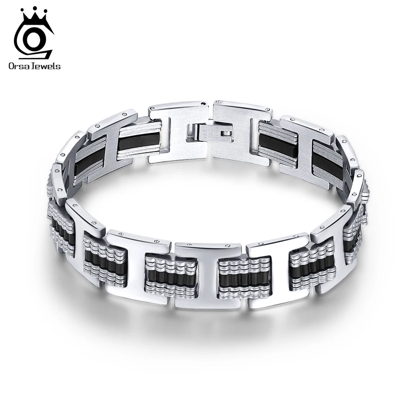 

ORSA JEWELS Silicone Tension Mount Design Men's Bracelet Fashion Charming Cool Gift for Boy Friend 20.3 CM GTB12