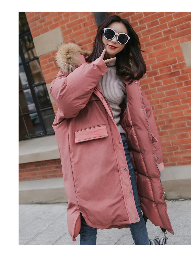 30 Degree Women Winter Coat Thick Warm Ladies Down Jacket Parkas Duck Cotton Large Real Fur Collar Long Female Overcoat