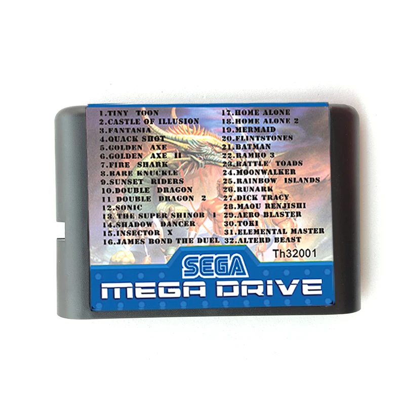 

32 In 1 Game cartridge for SEGA GENESIS MegaDrive 16 bit Game Cartridge with Tiny Toon, Home Alone1/2, Toki, Shadow Dancer, etc.