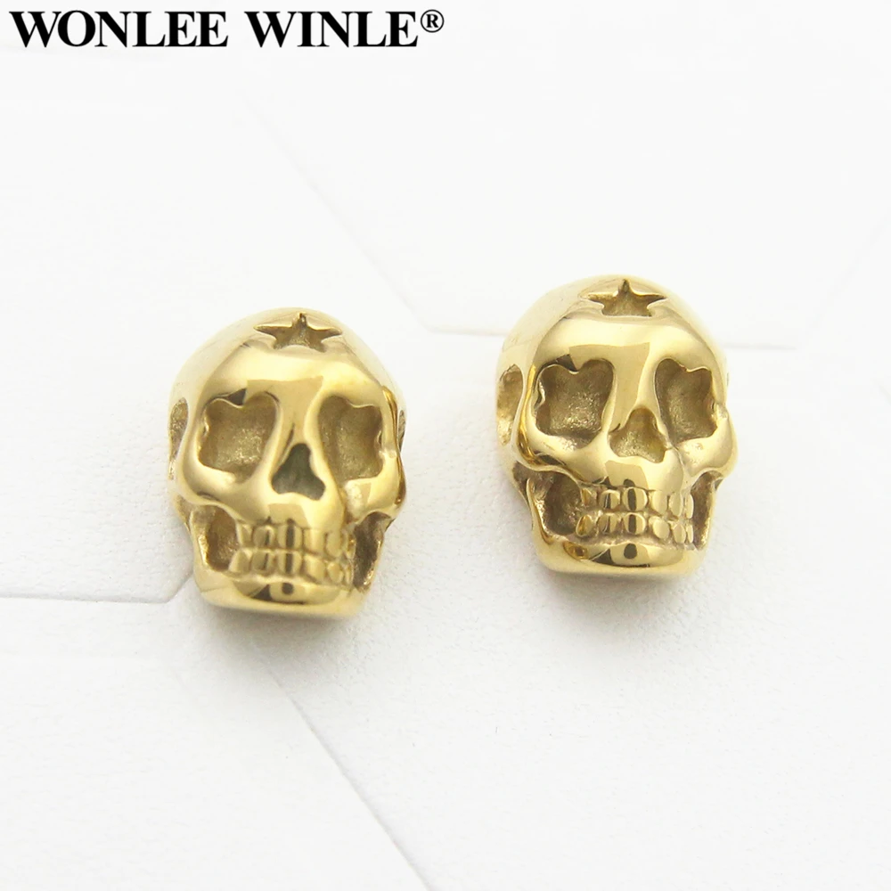 

Wonlee Winle Stainless Steel 2mm Hole Gold Skull Beads Charm For Bracelet Jewelry Making DIY Men&Women String Bracelets