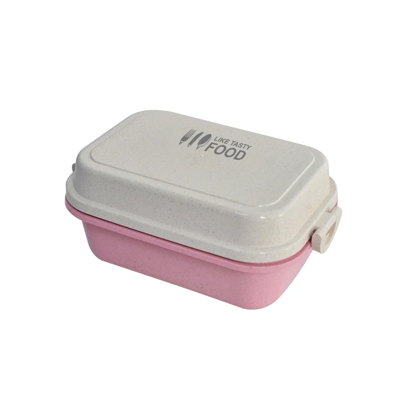 Синий/розовый пшеничный Ланч-бокс, дизайн с уплотнением, экологичный пластиковый набор посуды для микроволновки, Bento box, контейнер для еды для детей - Цвет: pink