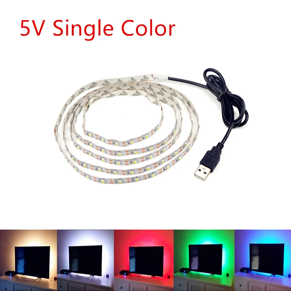 

5V USB LED Light Strip PC 5M SMD 2835 TV Backlight Flexible Single Color 5 V USB No Waterproof Led Strip Lights Tape Lamp Diode