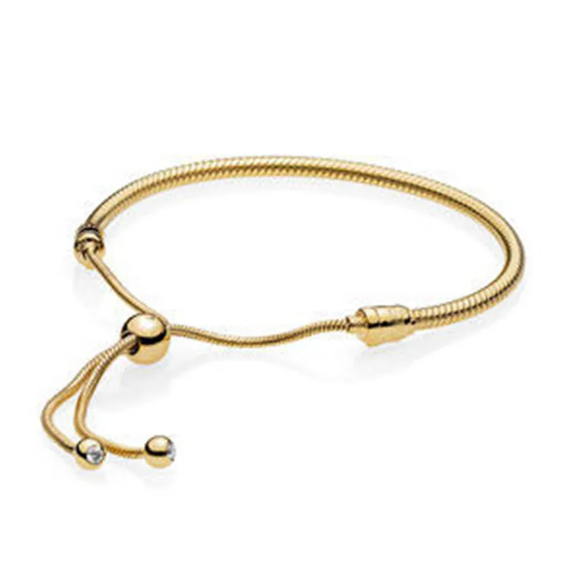 

925 Sterling Silver Bead Charm Snake Chain Fit Original Pandora Shine Moments Sliding Bracelet for Women DIY Jewelry Gift